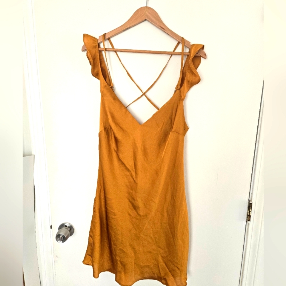 Free People Gold Satin Intinates Dress Sz LG NWT*